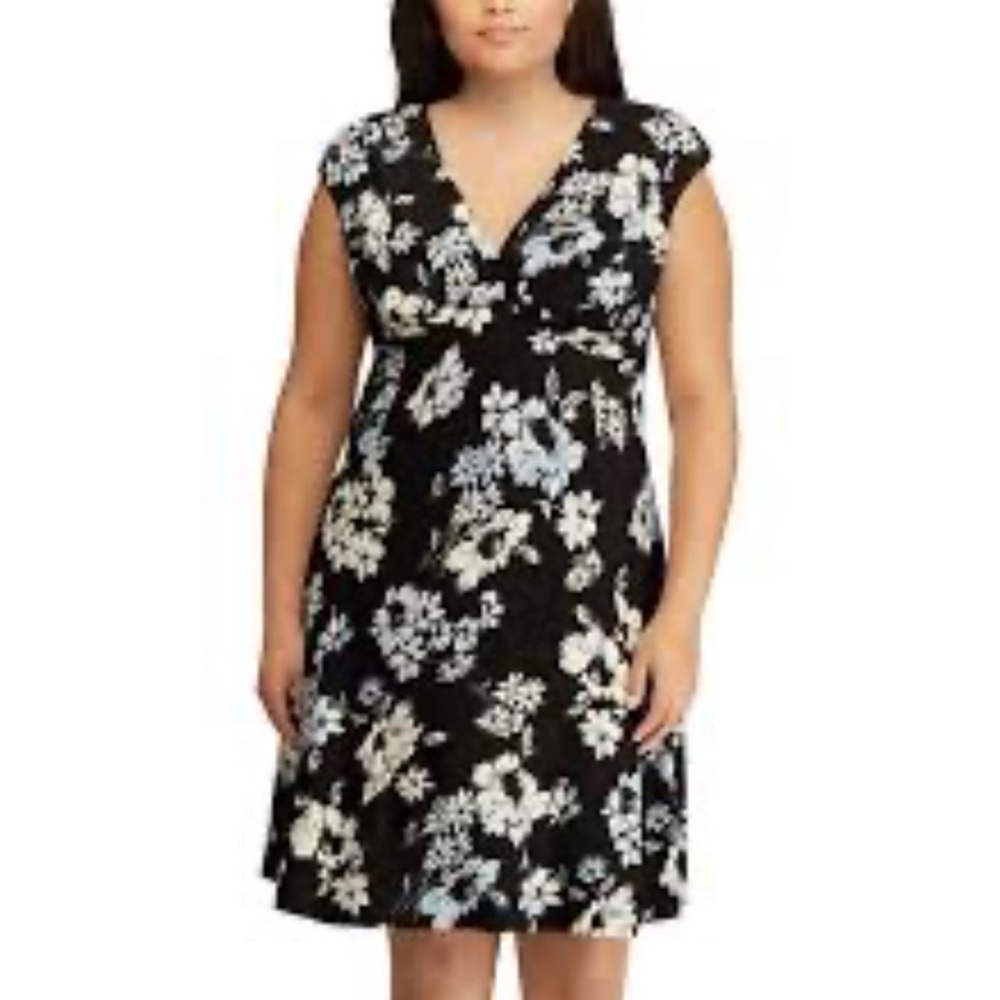 Chaps Floral Cap Sleeve Dress Black